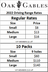 2022 driving range rates